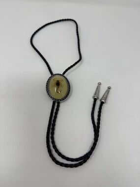 Scorpion Bolo Tie Black Braided Cord Silver Tone Tips